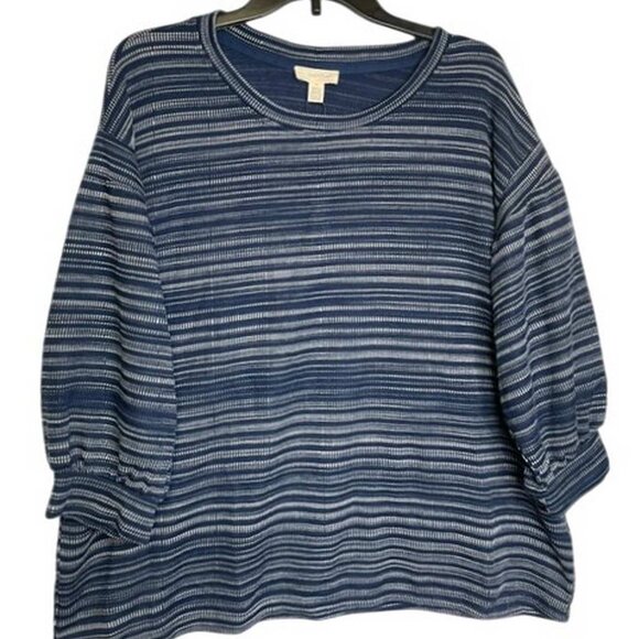 Cupio Blush Stretch Striped Pouf Sleeve Round Neck Top 1X (1123) - Picture 3 of 6